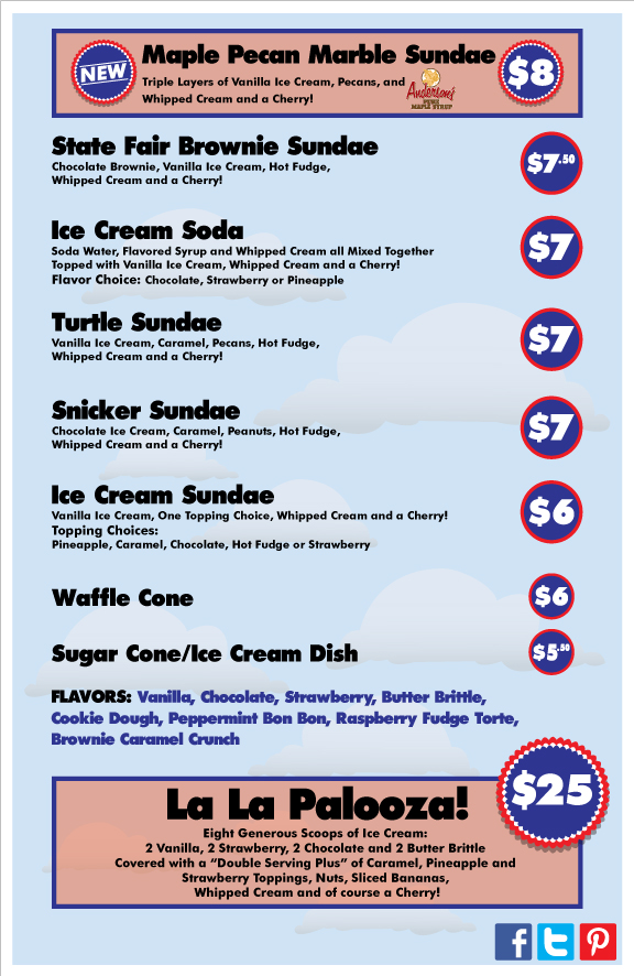 Bridgeman's Ice Cream Menu at the 2017 MN State Fair